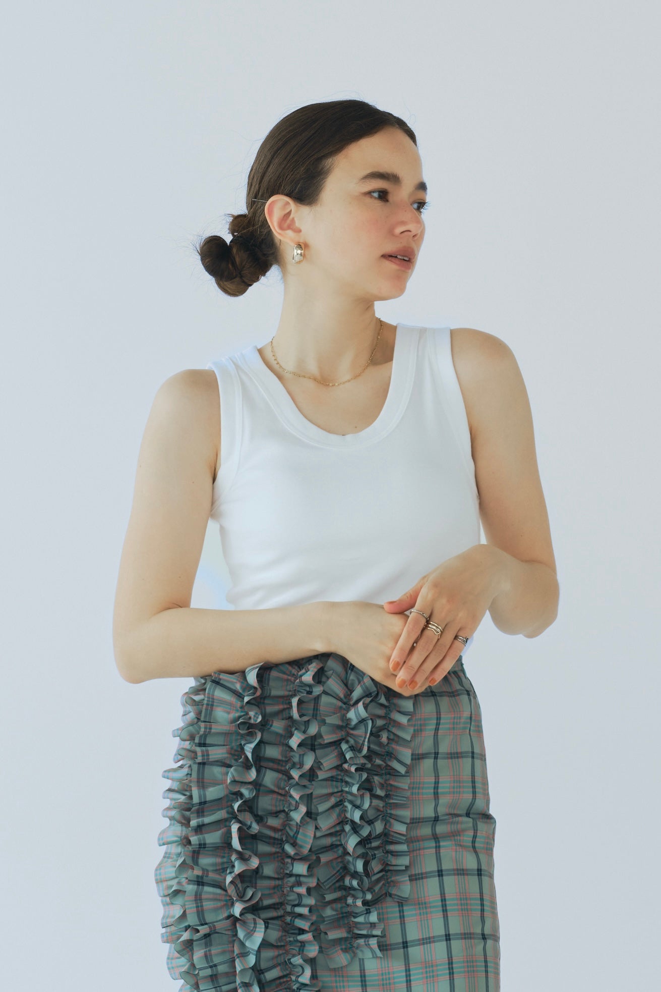 Uネックコットンタンクトップ