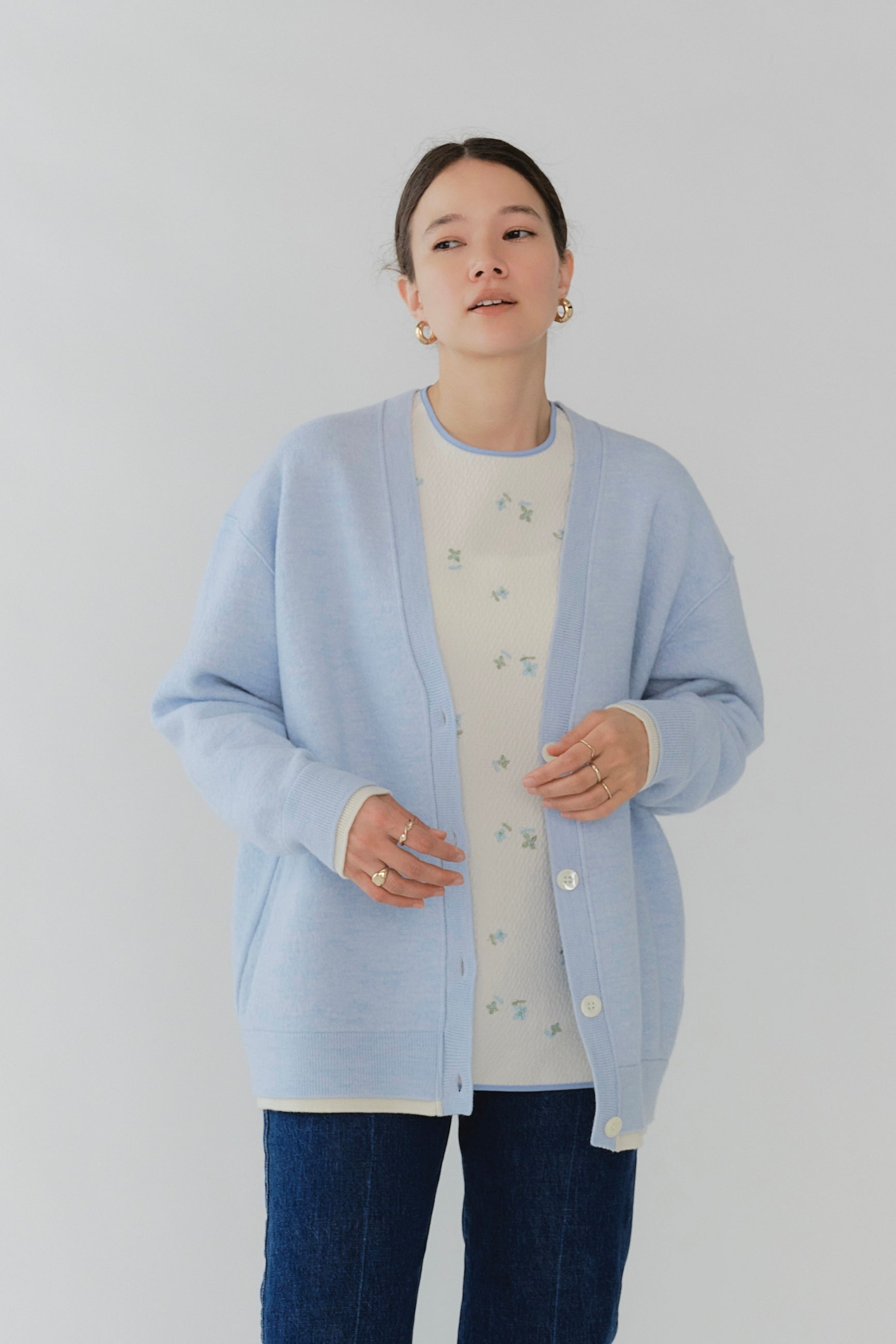 圧縮ニットレイヤードカーディガン