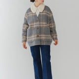 チェックモヘアシャギーコート