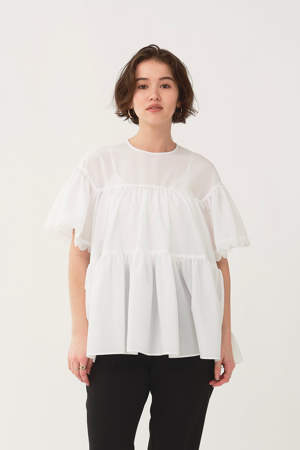 6/15pm12:00～発売 スカラップスリーブ撥水ギャザーブラウス – yori 