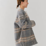 チェックモヘアシャギーコート