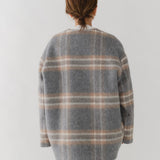チェックモヘアシャギーコート