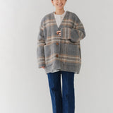 チェックモヘアシャギーコート