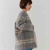 チェックモヘアシャギーコート