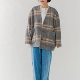 チェックモヘアシャギーコート