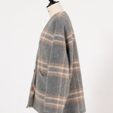 チェックモヘアシャギーコート