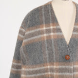 チェックモヘアシャギーコート