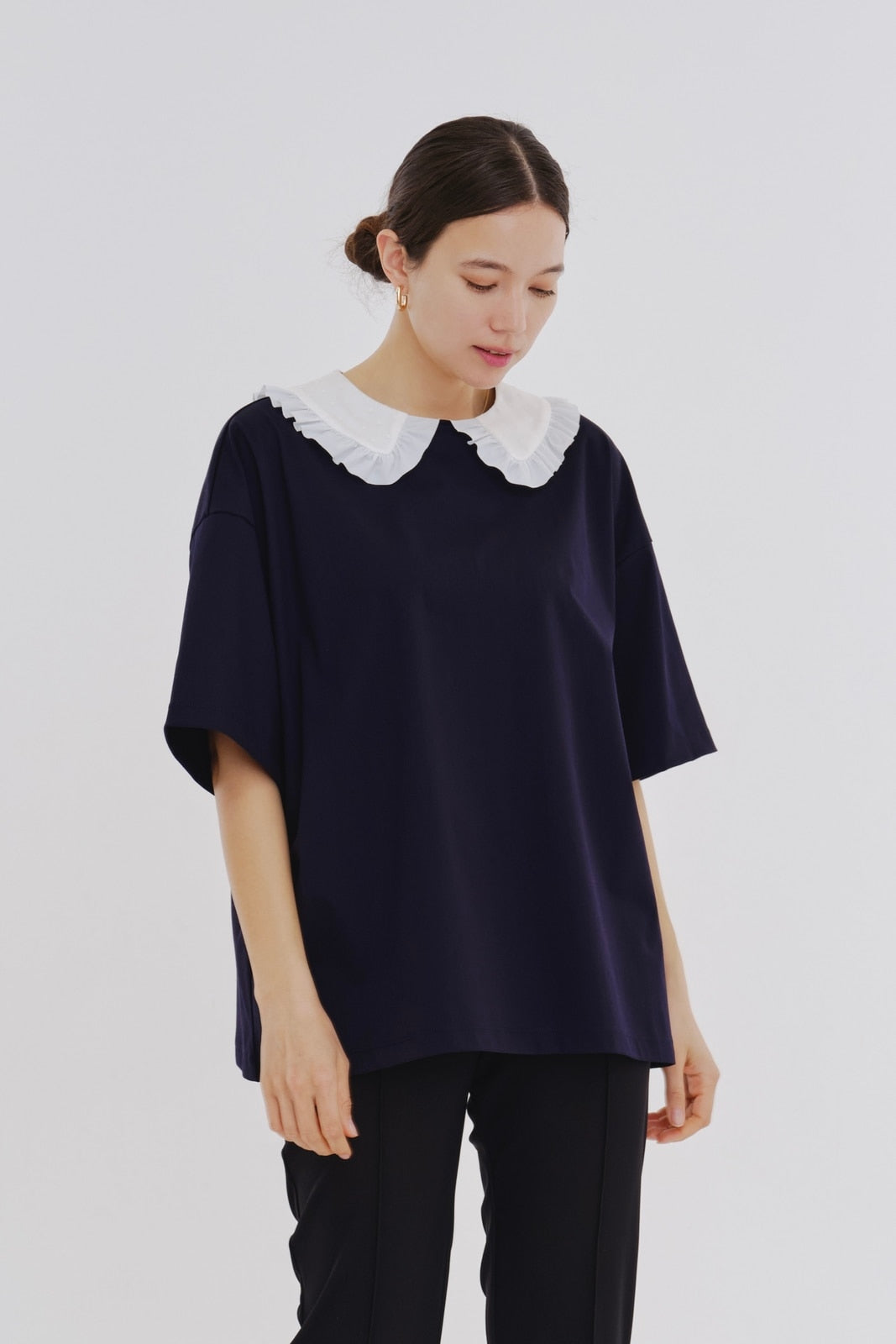 yori フロッキードット丸襟Tee フロッキードット丸襟Tee – yori shirocon